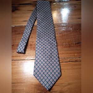 Perry Ellis Handmade Silk Blue and Red Geometric Tie